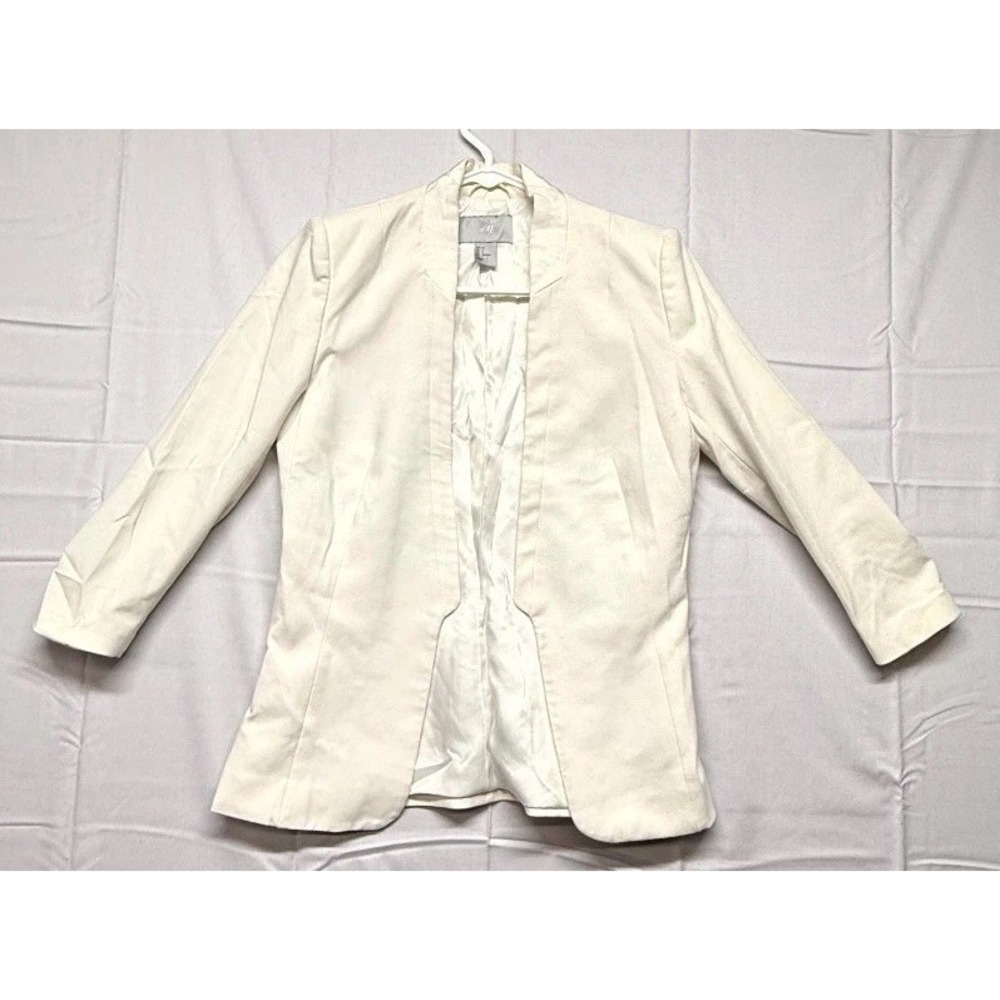 H&M Blazer Womens 4 Cream Long Sleeve Collarless Formal Business Open Front